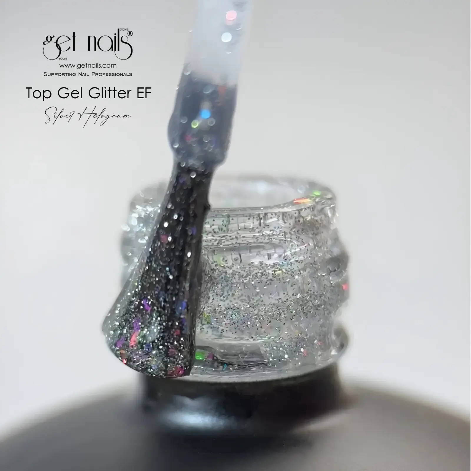 Get Nails, Top Gel Glitter EF Silver Hologram 15g GN - Image 2