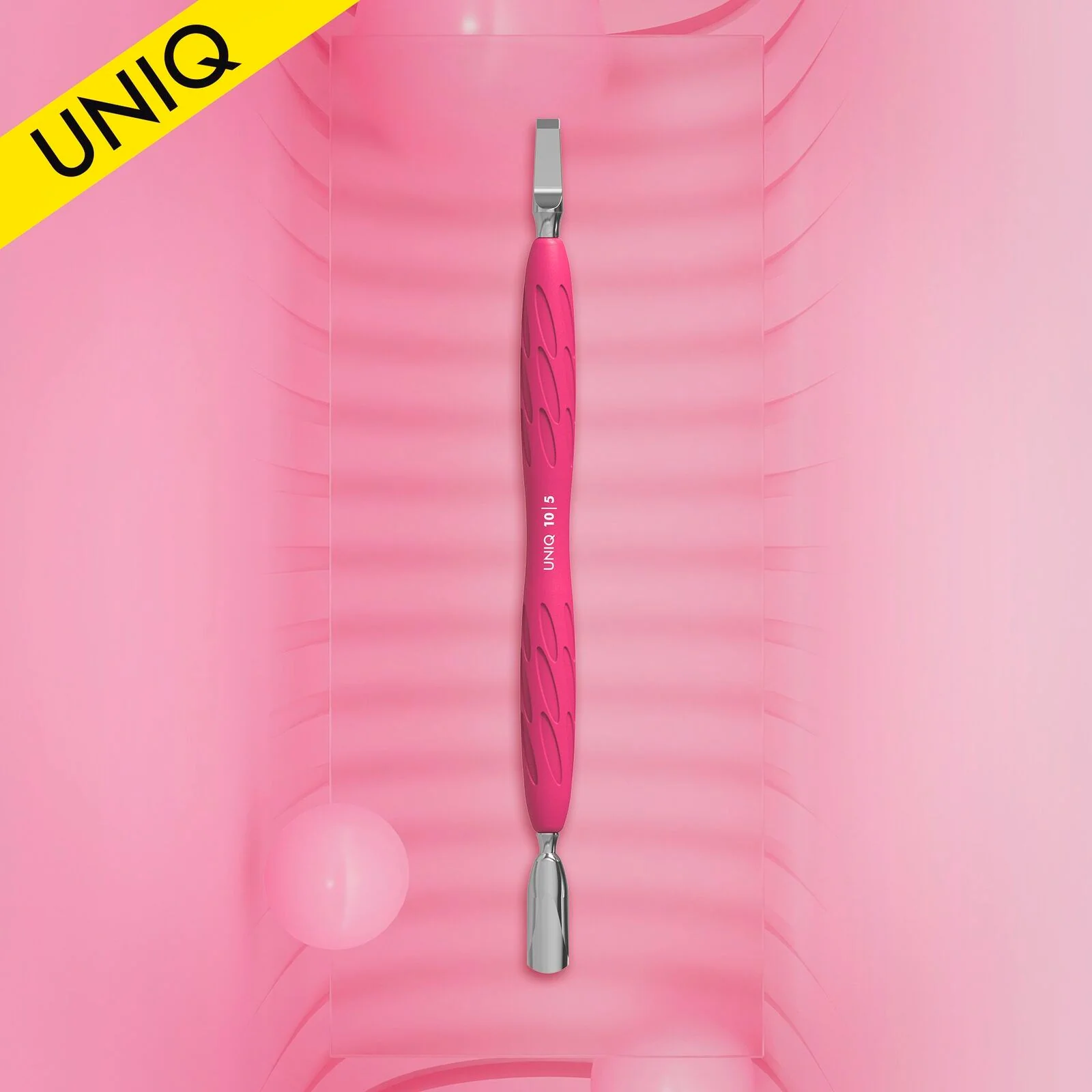 STALEKS PRO Manicure pusher Gummy with silicone handle UNIQ 10 TYPE 5 (rounded narrow pusher and straight blade)